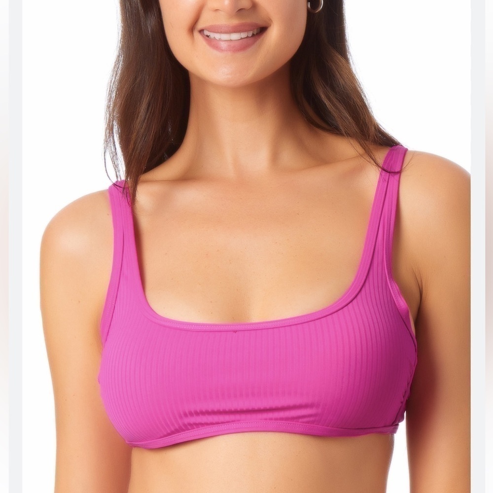 California Waves Ribbed Swim Bikini Top Fuschia Medium